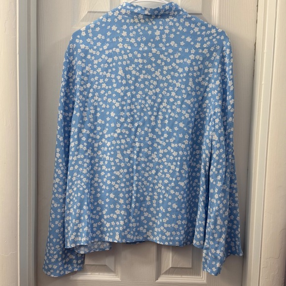 RIXO Josie Blue Floral Print Bow Neck Long Sleeve Viscose Blouse Top Size L - Picture 2 of 7